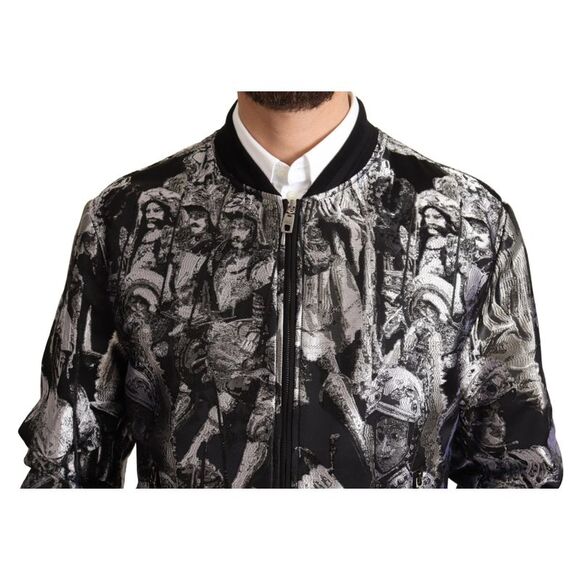 Dolce & Gabbana Black Silver Puppi Motive Bomber Men's Jacket - Picture 4 of 5